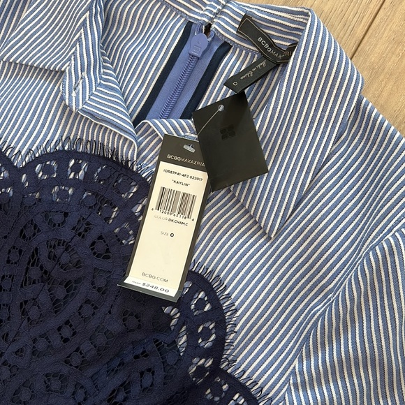 New BCBGMaxAzria Kaylin Striped Shirt Lace Bodice Dress - Picture 6 of 12